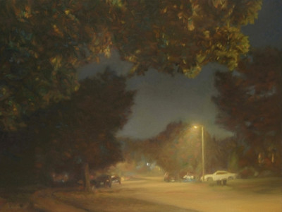 Lamp-Lit Autumn Street